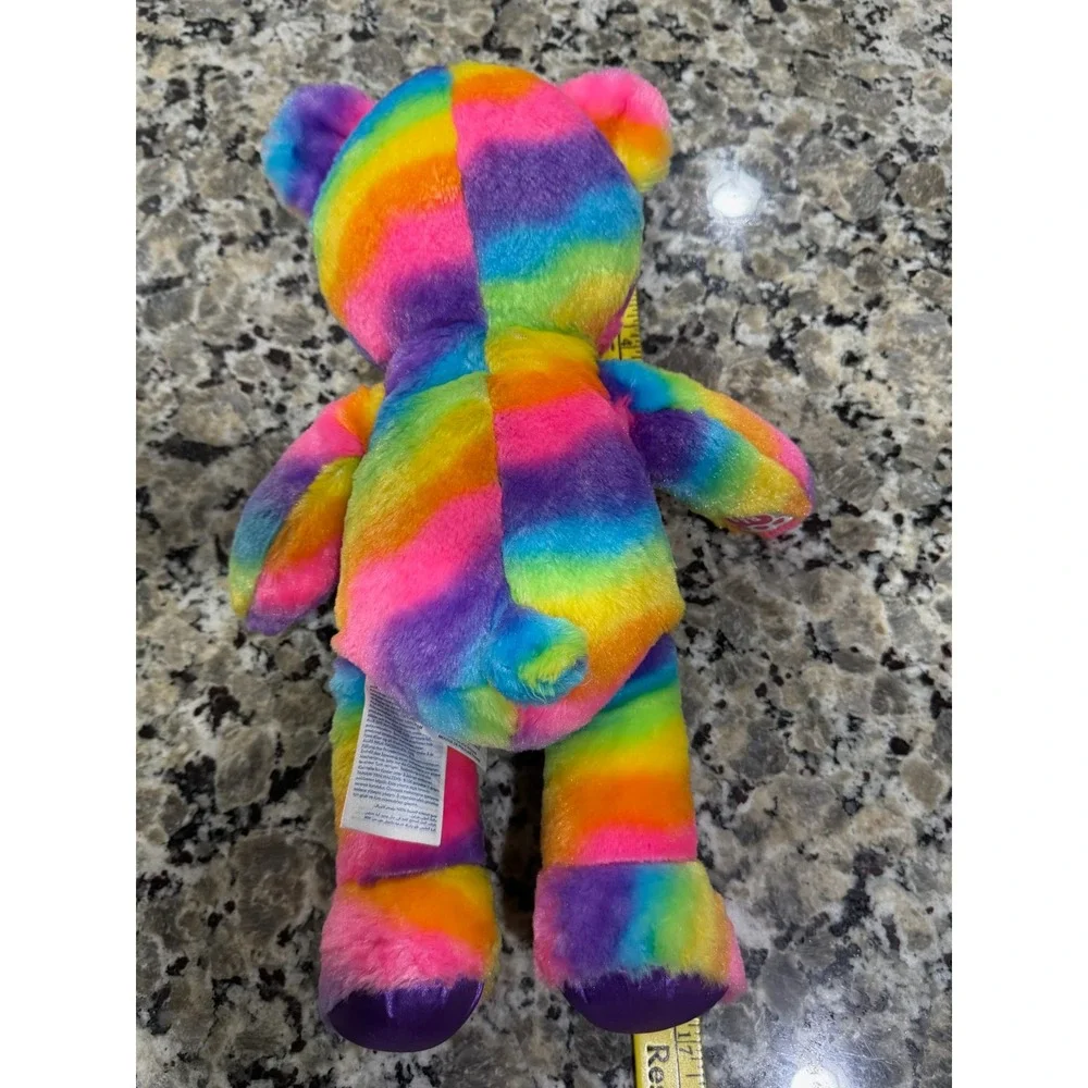Build-A-Bear Workshop Rainbow Stripe Plush Teddy Bear Purple Satin Feet 025971
